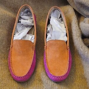 Vaneli Pink and Orange Flats with Moccasin Stitching